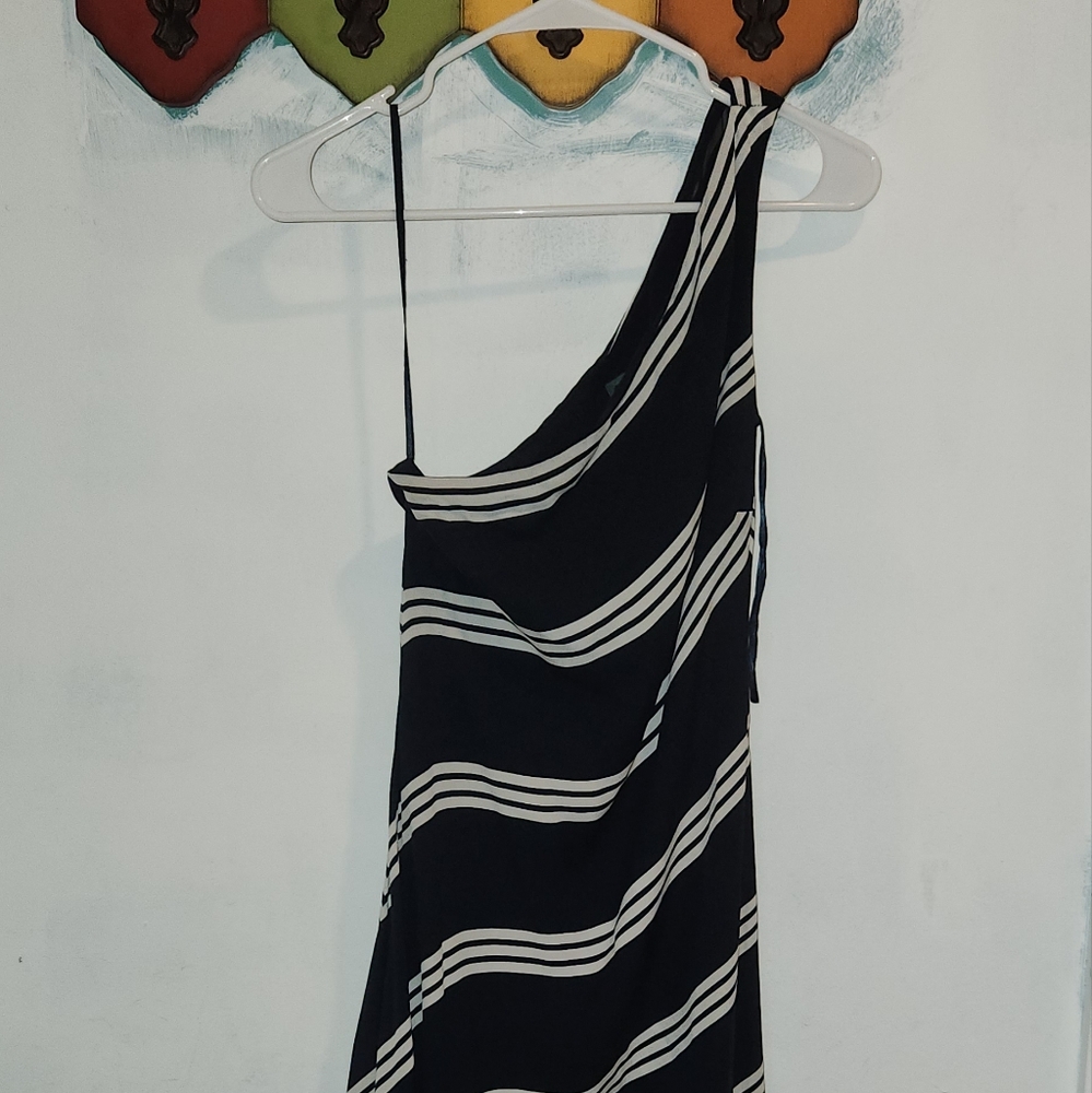 Ralph Lauren One Shoulder Maxi Dress - Silk Blue and White Size 4 - Picture 7 of 13